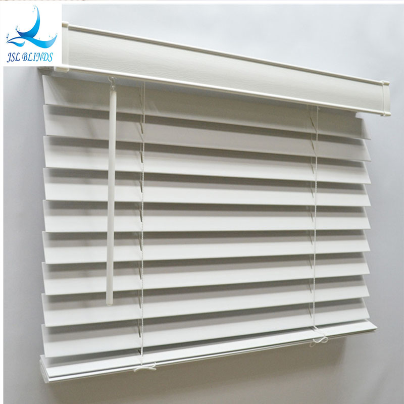 white faux wooden blinds